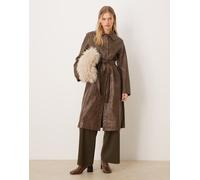 VILA - Cappotto elegante lungo marrone spalmato 36