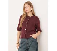 VILA - Cardigan a maniche corte in maglia bordeaux mélange-Rosso 2XL