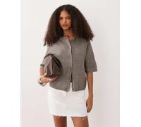Vila - Cardigan a maniche corte in maglia color falco mélange-Marrone S