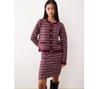 VILA - Cardigan bordeaux a quadri bouclé in coordinato-Rosso 2XL