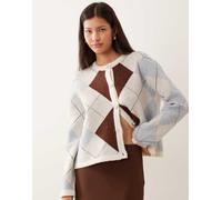 VILA - Cardigan in maglia a rombi color bordeaux e tonalità pastello-Multicolore S