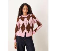 VILA - Cardigan in maglia a rombi color fiori di ciliegio e marrone-Multicolore M