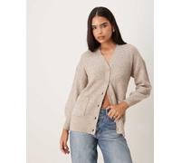 VILA - Cardigan oversize in maglia beige mélange a coste-Neutro S