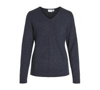 Vila Clothes Maglione da Donna Viril L/S con Scollo a V Lavorato a Maglia, Blu (Total Eclipse Detail: Melange), L