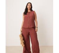 Vila Curve - Pantaloni a fondo ampio color henné bruciato a quadri in coordinato-Rosso 50