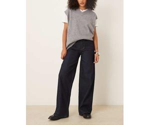 VILA - Freya - Jeans a vita alta color blu scuro con fondo ampio-Blu navy 36