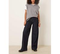 VILA - Freya - Jeans a vita alta color blu scuro con fondo ampio-Blu navy 38