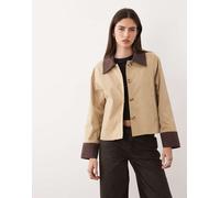 VILA - Giacca barn beige con finiture in tessuto a coste-Marrone 34