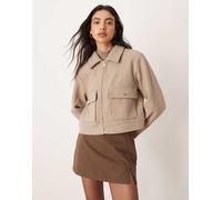 VILA - Giacca in lana sintetica taglio corto marrone chiaro con tasche oversize 44