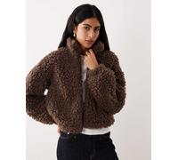 VILA - Giacca premium taglio corto marrone cioccolato in pile borg 34