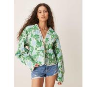 Vila - Giacca trapuntata a fiori verdi e blu allacciata sul davanti 34