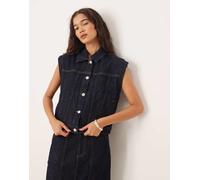VILA - Gilet in denim indaco scuro rinse wash con cuciture in coordinato-Blu 42