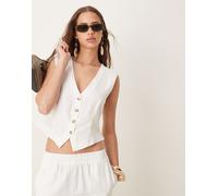 Vila - Gilet sartoriale taglio corto in misto lino bianco in coordinato 44