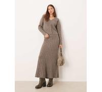 VILA - Gonna lunga in maglia lavorata a trecce marrone chiaro mélange in coordinato L