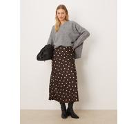 VILA - Gonna lunga in raso marrone a pois color panna 38