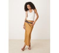 Vila - Gonna lunga in raso marrone chiaro-Oro 38