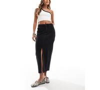 Vila - Gonna midi a vita alta in denim lavaggio nero con spacco anteriore 44