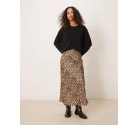 VILA - Gonna midi in raso con stampa leopardata-Multicolore 40