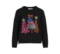 Vila L/S O-Neck Christmas Knit Top Viholly-Maglia a Maniche Lunghe con Scollo Rotondo, Nero, L Donna
