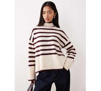 VILA - Maglione accollato a righe color crema e bordeaux-Bianco XL