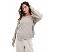 Vila - Maglione beige mélange con scollo a V-Neutro S