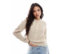 Vila - Maglione color crema lavorato a trecce con scollo rotondo-Neutro 2XL