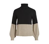 Vila Maglione da Donna Viril Blocking Roll-nk L/S Knit Top-Noos, Black/Detail:Natural Melange Rib, L