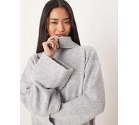 VILA - Maglione dolcevita grigio chiaro mélange con polsini risvoltati XL