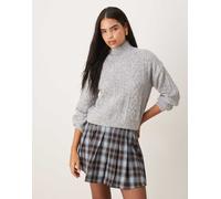 Vila - Maglione lavorato a trecce grigio chiaro mélange-Rosa XS