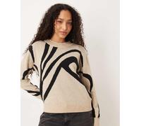 Vila - Maglione lavorato con stampa astratta color nero e bianco 2XL