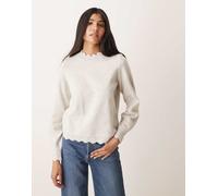 VILA - Maglione lavorato neutro chiarissimo mélange con finiture ondulate L