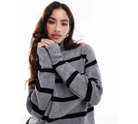 Vila - Maglione morbidissimo accollato grigio a righe XL