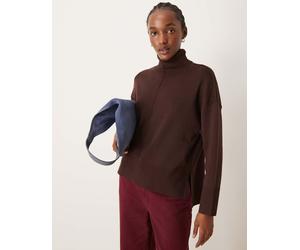 Vila - Maglione oversize accollato marrone cioccolato con cuciture L