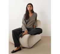 Vila - Maglione oversize con scollo a V color falco mèlange-Marrone S