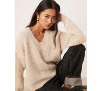 VILA - Maglione oversize in maglia soffice color crema con scollo a V-Bianco L