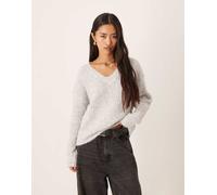 VILA - Maglione oversize soffice grigio medio mélange con scollo a V XL