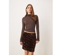 VILA - Minigonna in paillettes marrone cioccolato 38