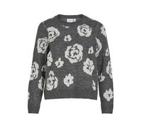 Vila Neck Jaquard Knit Top Visiya-Maglia Jacquard con Scollo Rotondo, L/S, Melange Grigio Medio, M Donna