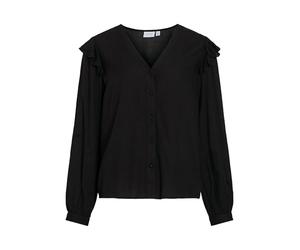 Vila Neck Top/Pr/BF Videstina-Maglia con Scollo a V, L/S, Nero, 40 Donna
