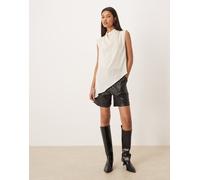 VILA - Pantaloncini neri a vita alta in pelle sintetica-Nero 34