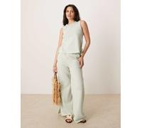 Vila - Pantaloni a fondo ampio a righe verdi e crema in coordinato-Verde 2XL