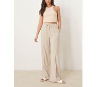 Vila - Pantaloni a fondo ampio e vita alta beige con cuciture sul davanti-Neutro XL
