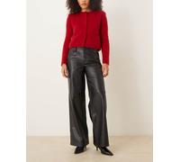 VILA - Pantaloni a fondo ampio in pelle sintetica neri con cuciture-Nero 46