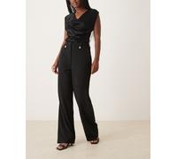 VILA - Pantaloni a vita alta con bottoni decorativi neri-Nero M