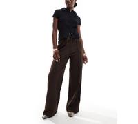 Vila - Pantaloni con fondo ampio marrone cioccolato con pinces XL