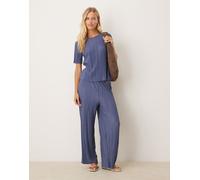 Vila - Pantaloni plissé a fondo ampio blu indaco vintage in coordinato-Blu navy M