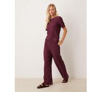 Vila - Pantaloni plissé a fondo ampio bordeaux in coordinato-Rosso 2XL