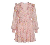 Vila Petite - Vestito corto color pesca a fiori con volant e dettagli in pizzo traforato-Rosa 36