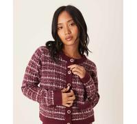 VILA Petite - Cardigan in bouclé a quadri color bordeaux e bianco in coordinato-Rosso 36