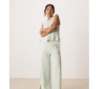 VILA Petite - Pantaloni con fondo ampio verde e crema a righe testurizzate in coordinato 36